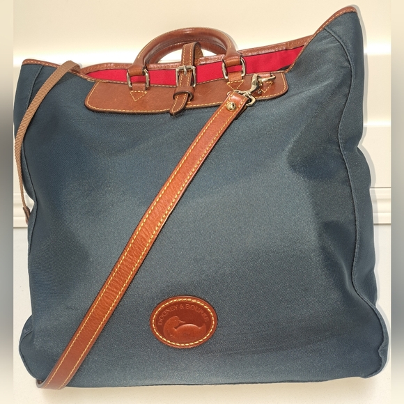 Brown LEATHER and Navy Canvass Men's Messenger Bag - Picture 6 of 16